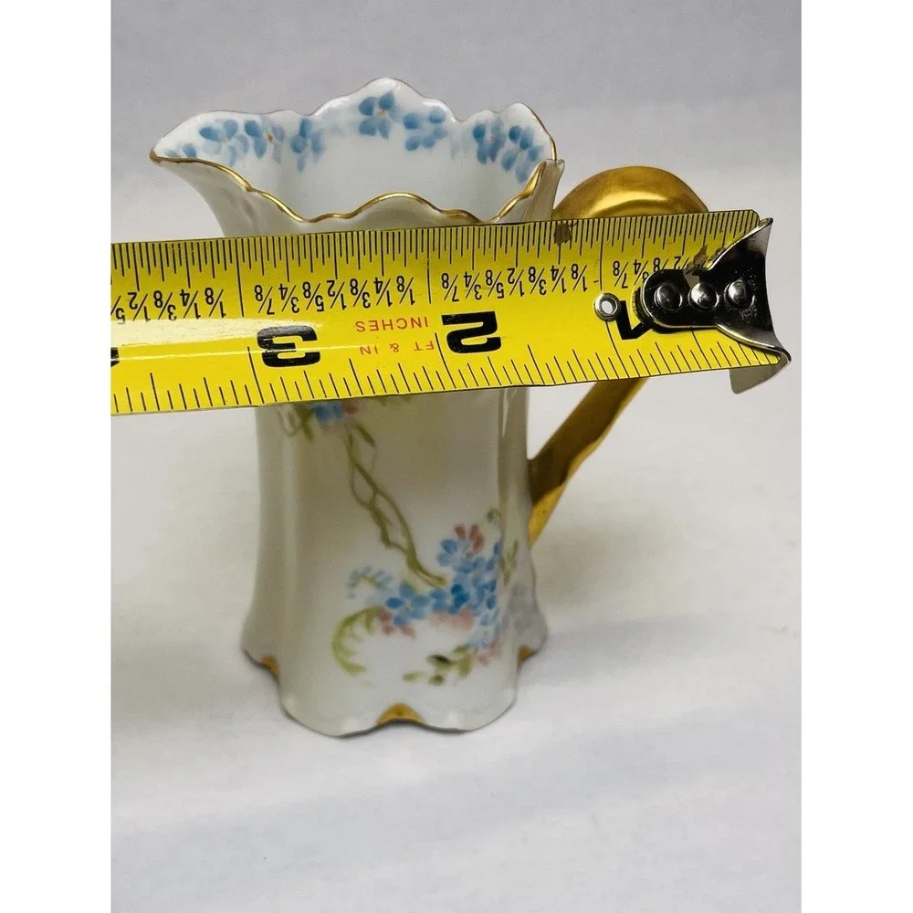 H&CO Haviland Limoges France Porcelain Creamer Blue Flowers Gold Trim Montgomery
